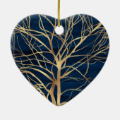 Modern Gold Tree Silhouette Minimumblauw ontwerp Keramisch Ornament (Achterkant)