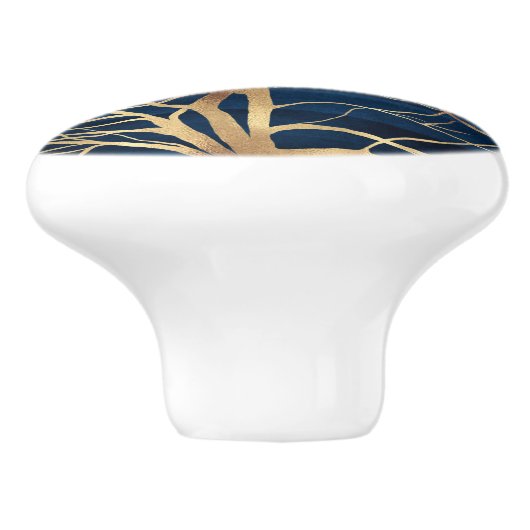 Modern Gold Tree Silhouette Minimumblauw ontwerp Keramische Knop (Zijkant)