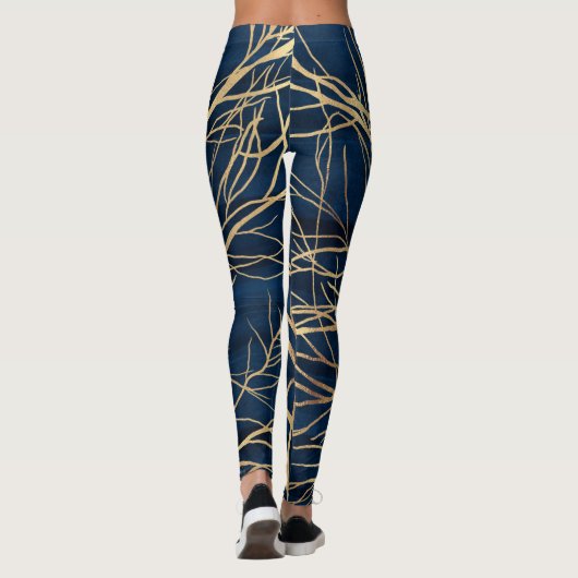 Modern Gold Tree Silhouette Minimumblauw ontwerp Leggings (Achterkant)