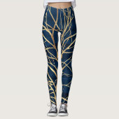 Modern Gold Tree Silhouette Minimumblauw ontwerp Leggings (Voorkant)