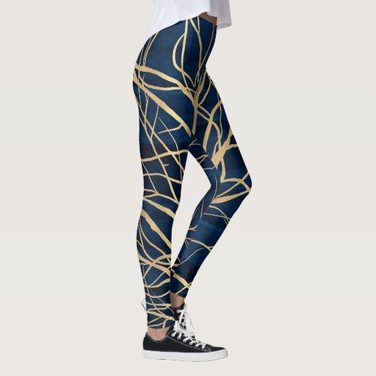 Modern Gold Tree Silhouette Minimumblauw ontwerp Leggings (Rechts)