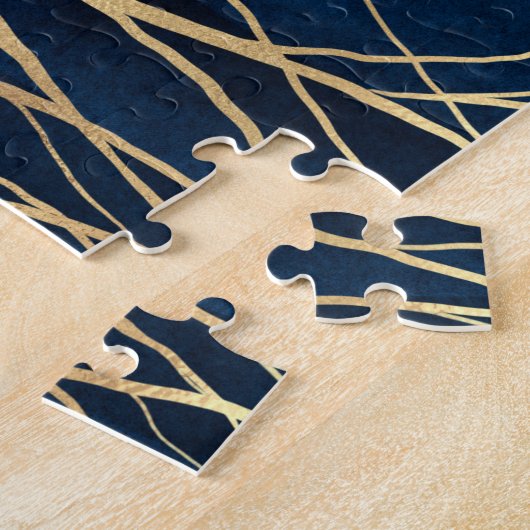Modern Gold Tree Silhouette Minimumblauw ontwerp Legpuzzel (Zijkant)