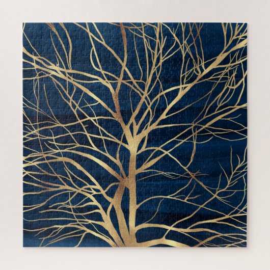 Modern Gold Tree Silhouette Minimumblauw ontwerp Legpuzzel (Verticaal)