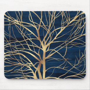Modern Gold Tree Silhouette Minimumblauw ontwerp Muismat