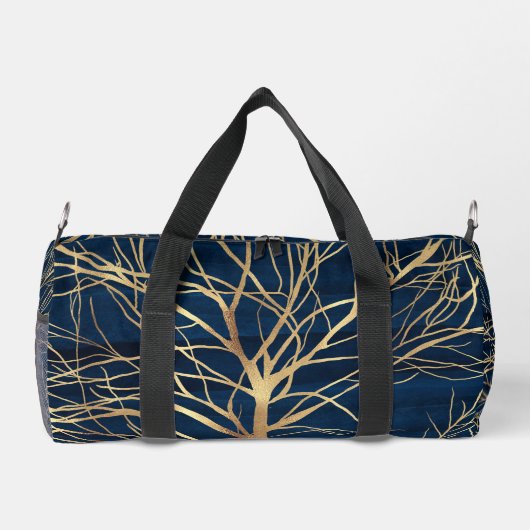 Modern Gold Tree Silhouette Minimumblauw ontwerp Plunjezak (Achterkant)