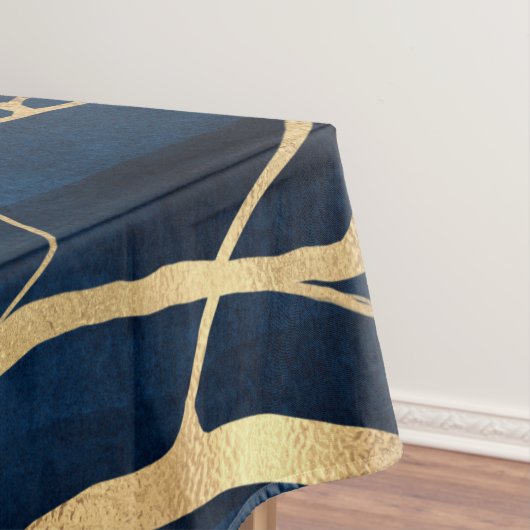 Modern Gold Tree Silhouette Minimumblauw ontwerp Tafelkleed (Voorbeeld)