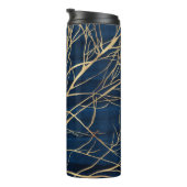 Modern Gold Tree Silhouette Minimumblauw ontwerp Thermosbeker (Geroteerd rechts)