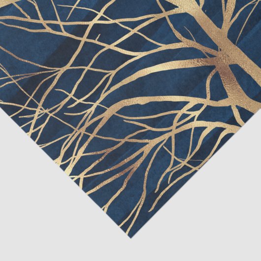 Modern Gold Tree Silhouette Minimumblauw ontwerp Tissuepapier (Detail)