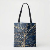 Modern Gold Tree Silhouette Minimumblauw ontwerp Tote Bag (Voorkant)