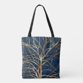 Modern Gold Tree Silhouette Minimumblauw ontwerp Tote Bag (Achterkant)