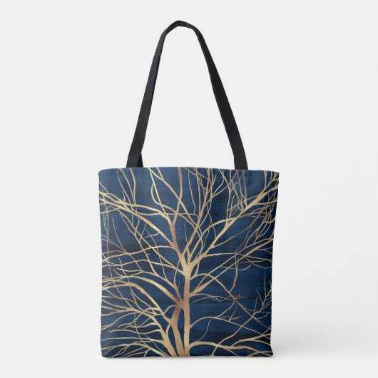 Modern Gold Tree Silhouette Minimumblauw ontwerp Tote Bag (Achterkant)