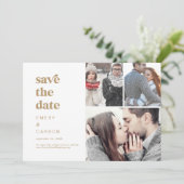 Modern Gold Typografie 3 Foto Collage Save The Date (Staand voorkant)