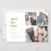 Modern Gold Typografie 3 Foto Save the Date Magnetische Uitnodiging (Voorkant)