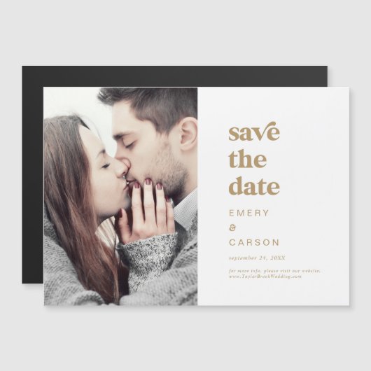 Modern Gold Typografie Foto Save the Date Magnetische Uitnodiging (Voorkant / Achterkant)