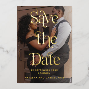 Modern Gold Typografie Foto Vellum Save the Date Folie Uitnodiging
