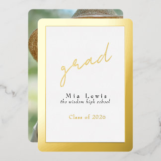 Modern Gold Typography Grad Photo Folie Uitnodiging