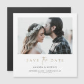 Modern Gold Typography Photo Wedding Save the Date Magnetische Uitnodiging (Voorkant / Achterkant)