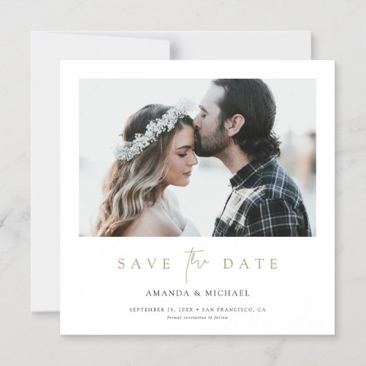 Modern Gold Typography Photo Wedding Save the Date Magnetische Uitnodiging (Voorkant)