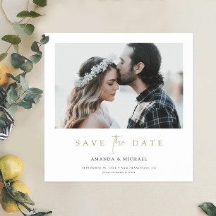 Modern Gold Typography Photo Wedding Save the Date Magnetische Uitnodiging