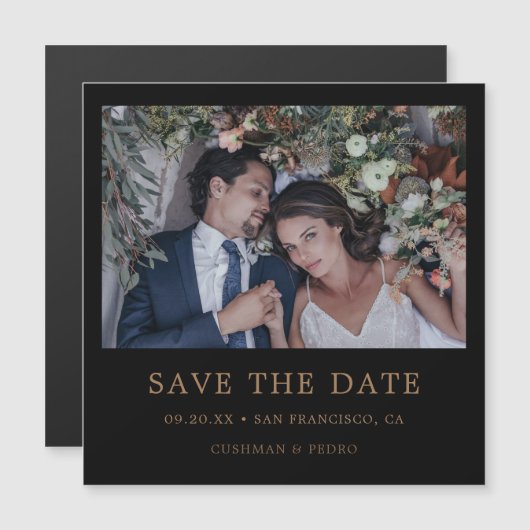 Modern Gold Typography Photo Wedding Save the Date Magnetische Uitnodiging (Voorkant / Achterkant)