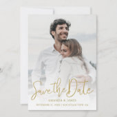 Modern Gold Typography Simple Photo Wedding Save The Date (Voorkant)