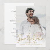 Modern Gold Typography Simple Photo Wedding Save The Date (Voorkant / Achterkant)