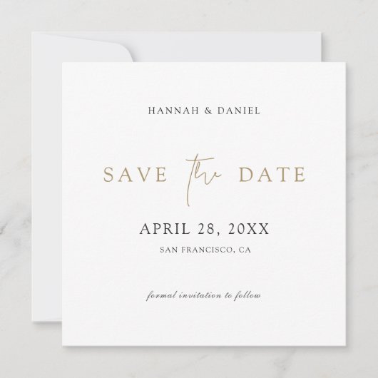 Modern Gold Typography Square Photo Wedding Save The Date (Voorkant)
