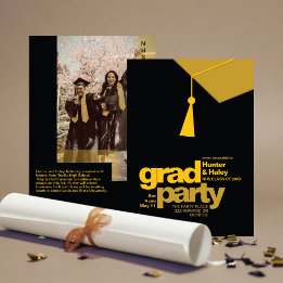 Modern Gold Typography & Tassel Grad Party Photo Kaart