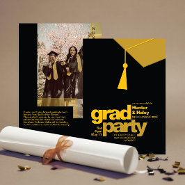 Modern Gold Typography & Tassel Grad Party Photo Kaart