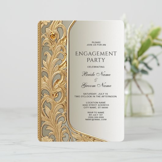 Modern Gold  Verloving Uitnodiging (Staand voorkant)