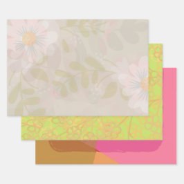 Modern Gold Violet Green Pink Floral Inpakpapier Vel