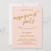 Modern Gold Waves Handschrift op Blush Verloving Kaart (Voorkant)