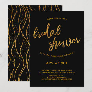 Modern Gold Waves Handschrift Zwart Vrijgezellenfe Kaart