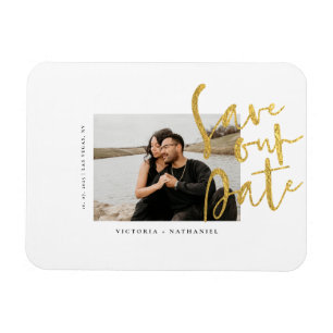 Modern Gold Wedding Photo Save the Date Magneet