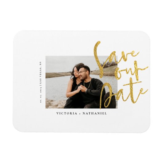 Modern Gold Wedding Photo Save the Date Magneet (Horizontaal)