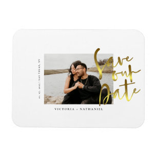 Modern Gold Wedding Photo Save the Date Magnet Magneet