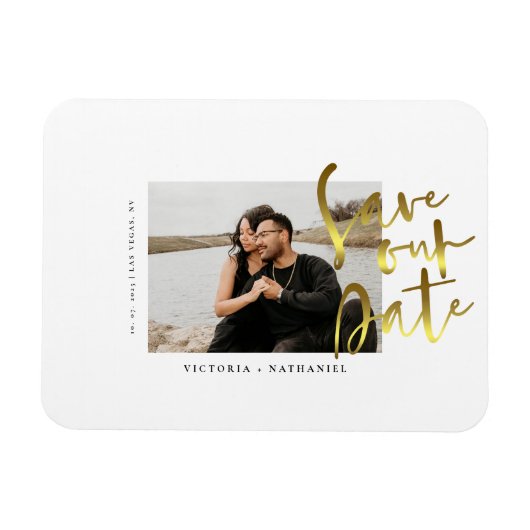 Modern Gold Wedding Photo Save the Date Magnet Magneet (Horizontaal)