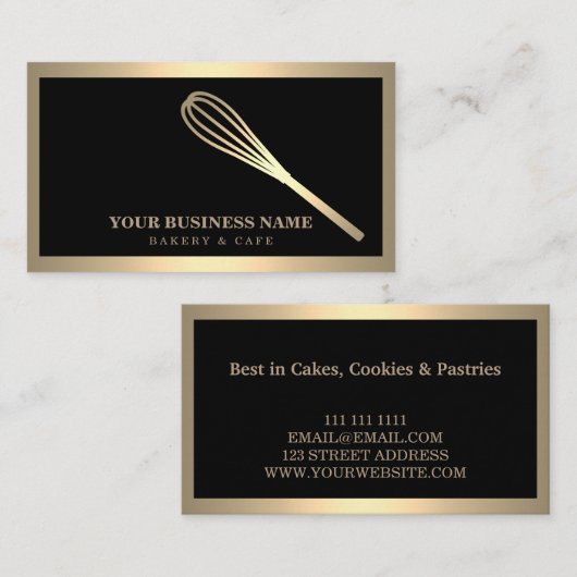 Modern Gold Whisk Bakery Visitekaartje (Voorkant / Achterkant)