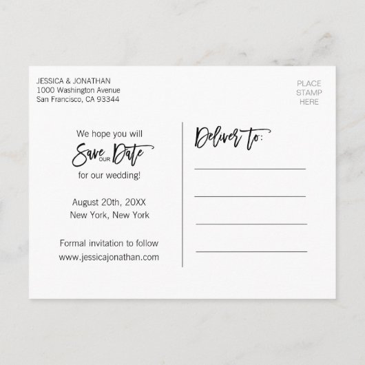 Modern Gold White Black Wedding BEWAAKT DE DATUM Aankondigingskaart (Achterkant)