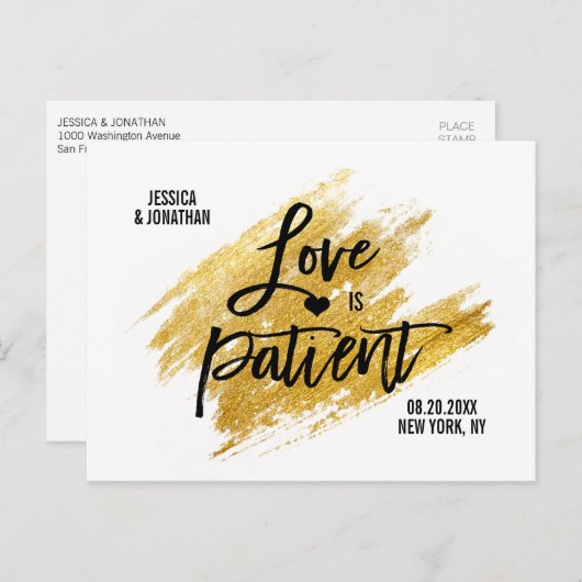 Modern Gold White Black Wedding BEWAAKT DE DATUM Aankondigingskaart (Voorkant / Achterkant)