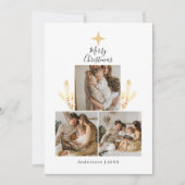 Modern Gold & White Christmas Tree 3 Photo Collage Feestdagenkaart (Voorkant)