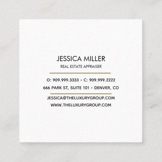 Modern Gold White Elegant Vierkante Visitekaartje (Achterkant)