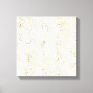 Modern Gold White Floral Doodles line art Canvas Afdruk