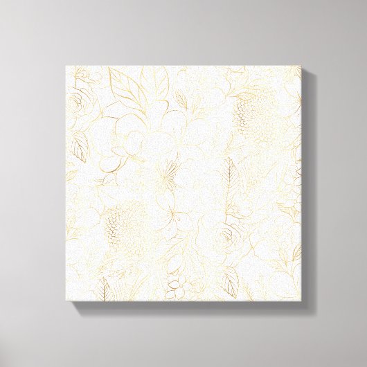Modern Gold White Floral Doodles line art Canvas Afdruk (Voorkant)
