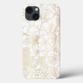 Modern Gold White Floral Doodles line art Case-Mate iPhone Case (Achterkant)