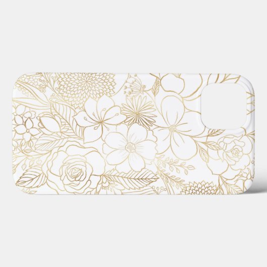Modern Gold White Floral Doodles line art Case-Mate iPhone Case (Achterkant (horizontaal))
