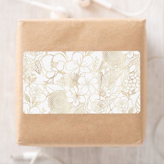 Modern Gold White Floral Doodles line art Etiket (Insitu)