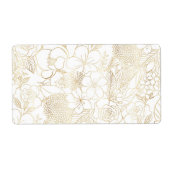 Modern Gold White Floral Doodles line art Etiket (Voorkant)
