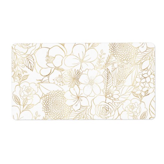 Modern Gold White Floral Doodles line art Etiket (Voorkant)