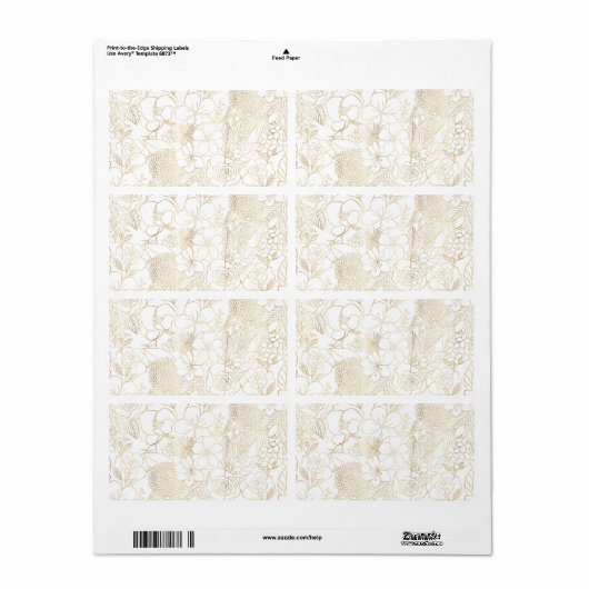 Modern Gold White Floral Doodles line art Etiket (Full Sheet)